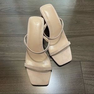 Never worn strappy sandals - size 6.5 - blush nude - microsuede - 3.5” heel
